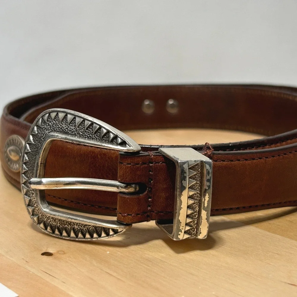 Greg Norman Mens Dark Brown Genuine‎ Leather Studded Belt - Size 40